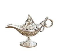 VOANZO Metal Carved Aladdin Magic Vintage Home Tea Oil Pot Arabian Art Craft Gift Rare Retro Legend Color Aladdin Genie Light (Silver)