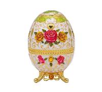 VOANZO Retro Creative Metal Toothpick Holder Flower Pattern Egg Shape Hand Press Toothpick Case Portable Retractable Box (White - Gold Red Rose)