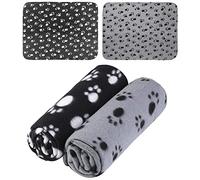 Voarge 2 Pcs Pet Blankets Dog Cat Bunny Small Animals Blanket Comfortable Warm Sleep Mat With Paw Print, for Beds, Floors, Cars, Black, 70 x 100cm