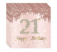Voarge 20pcs napkins birthday rose gold, 2-ply paper napkins for girls birthday parties party anniversary 21
