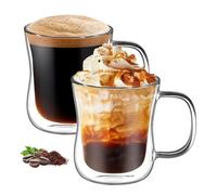 Voarge 2x350ml Double-Walled Coffee Glasses, Borosilicate Heat-Resistant Glass, Cappuccino Latte Macchiato Glasses Cups with Handle, Heat Resistant Borosilicate Glasses Cup for Coffee Tea Milk Juice