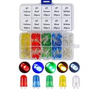 Voarge 300PCS 3mm 5mm LED Light Emitting Diodes, 2-Pin Light Emitting Diodes, Round Head LED Lamp, Assorted Color Diodes Resistor Kit, White, Red, Yellow, Green, Blue
