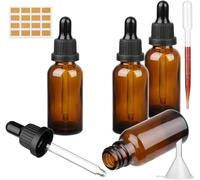 Voarge 4 Pack 50ml Amber Glass Bottle, Glass Bottle with Dropper Pipettes Refillable Sample Dropper Bottle for Essential Oil Massage Aromatherapy Eye Drops, 50ml Brown
