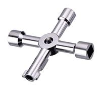 VOARGE 4 Way Multifunctional Utilities Key Multifunctional Cross Key Control Cabinet Key Electrolytic Surface Zinc Alloy Plumber Electricians Tools (Silver)