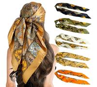 Voarge 5 Pack Large Square Satin Headscarves, Scarf Silk Feeling Headscarves Squares Beach, Beach or Gift, for Daily Wear, Parties or Decoration, 90 * 90cm