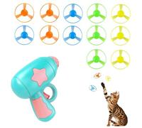 Voarge Cat Fetch Blue Toy Interactive Cat Toy Set, 1 Blue Launchers and 12 Colourful Flying Disc Launcher Toys for Training, Striking
