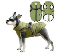 Voarge Dog Jacket, Winter Vest, Jackets, Dog Coat with Harness for Small Dogs, Waterproof Machines, Washable, Reflective Stripe Design, Durable D-Ring (Green, M)