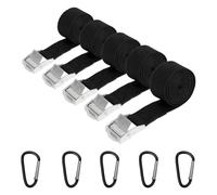 Voarge Pack of 5 fastening straps, 25 mm x 1.5 m lashing straps, short black with 5 carabiner hooks, lashing straps with ratchet, adjustable for car, bicycle, motorcycle, luggage, camping