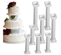 Voarge Set of 8 White Small and Large Plastic Cake Pillars Roman Column Plastic Cupcake Stand Cookies Tray Column Stand Wedding Birthday Decoration Tool