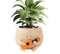Voarge Smiley Face Planter Pot Cute Resin Flower Head Planters, Creative Succulent Cactus Planter for Home Office Balcony Garden Decoration, Guitar-shaped plant pot