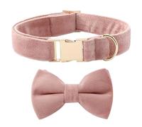 Voarge Velvet Dog Collar with Bow Tie, with Removable Dog Bow Tie, Soft Adjustable Pet Collar for Weddings, Birthdays, Parties etc (Pink, M)