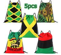 VOARYISA Man and Women Drawstring Backpack Waterproof Gym Sports Trave String Bag Cheer Bag Jamaican Afro Rasta Lion（5pcs）