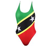 VOARYISA Women's One Piece Caribbean Flag Rasta Monokini Thong Swimsuit Swimwear Bathing Suit (Medium/UK 12-14, Saint Kitts and Nevis)
