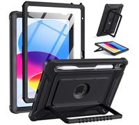 Vobafe Case for iPad (A16) 11th/10th Generation 2025/2022 11 Inch/10.9", Full-Body Shockproof Outdoor Cover with Screen Protector, Rotating Stand, with Pencil Holder, Black