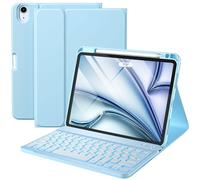 Vobafe Case with Keyboard for iPad Air 11 inch M4 2026 M3 2025 M2 2022/iPad Air 5 4 2022 2020 10,9 inch, 7 Color Backlight Wireless Detachable Keyboard Cover with Pencil Holder, UK Layout, LightBlue