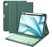 Vobafe Case with Keyboard for iPad Air 11 inch M4 2026 M3 2025 M2 2022/iPad Air 5 4 2022 2020 10,9 inch, 7 Color Backlight Wireless Detachable Keyboard Cover with Pencil Holder, UK Layout, PineGreen