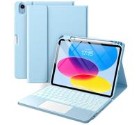 Vobafe Case with Touchpad Keyboard for iPad A16 11th Generation 2025 11 inch/iPad 10th Gen 2022 10.9 inch, Folio Cover with Pencil Holder, Detachable 7 Colors Backlit Keyboard, UK Layout, LightBlue