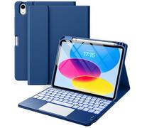 Vobafe Case with Touchpad Keyboard for iPad A16 11th Generation 2025 11 inch/iPad 10th Gen 2022 10.9 inch, Folio Cover with Pencil Holder, Detachable 7 Colors Backlit Keyboard, UK Layout, NavyBlue