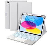 Vobafe Case with Touchpad Keyboard for iPad A16 11th Generation 2025 11 inch/iPad 10th Gen 2022 10.9 inch, Folio Cover with Pencil Holder, Detachable 7 Colors Backlit Keyboard, UK Layout, LightGray