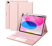 Vobafe Case with Touchpad Keyboard for iPad A16 11th Generation 2025 11 inch/iPad 10th Gen 2022 10.9 inch, Folio Cover with Pencil Holder, Detachable 7 Colors Backlit Keyboard, UK Layout, Light Pink