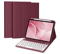 Vobafe Keyboard Case for iPad A16 11th/10th Generation (2025/2022, 10.9/11 Inch), Magnetic Detachable Keyboard with Secure Keycaps, Smart Folio Cover with Pencil Holder, UK Layout, Wine Red