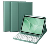 Vobafe Keyboard Case for iPad A16 11th/10th Generation (2025/2022, 10.9/11 Inch), Magnetic Detachable Keyboard with Secure Keycaps, Smart Folio Cover with Pencil Holder, UK Layout, Pine Green