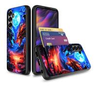 Vobber for Galaxy S26 Plus Case,Wallet Case Hidden Card Slot Holder Shockproof TPU and PC Dual Layer Protective Case Cover for Samsung Galaxy S26 Plus 6.7 Inch 2026,Ice Fire Dragon Moon