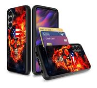 Vobber for Galaxy S26 Plus Case,Wallet Case Hidden Card Slot Holder Shockproof TPU and PC Dual Layer Protective Case Cover for Samsung Galaxy S26 Plus 6.7 Inch 2026,Fire Skull American Flag