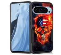 Vobber for Google Pixel 11/11 Pro 6.3 Inch 2026 Case,Heavy Duty Dual Layer Hybrid Hard PC Soft Rubber Shockproof Protective Rugged Bumper Case,Fire Skull American Flag