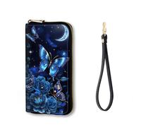 Vobber RFID Blocking Zip Around Wallet for Women with Detachable Strap, Butterfly Flower Moon, Wallet-A, Casual