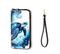 Vobber RFID Blocking Zip Around Wallet for Women with Detachable Strap, Colorful Sea Turtle, Wallet-A, Casual