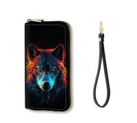 Vobber RFID Blocking Zip Around Wallet for Women with Detachable Strap, Colorful Space Wolf, Wallet-A, Casual