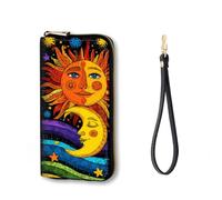 Vobber RFID Blocking Zip Around Wallet for Women with Detachable Strap, Cosmic Sun Moon Face, Wallet-A, Casual