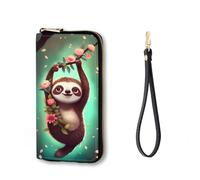 Vobber RFID Blocking Zip Around Wallet for Women with Detachable Strap, Funny Sloth, Wallet-A, Casual
