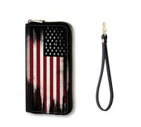 Vobber RFID Blocking Zip Around Wallet for Women with Detachable Strap, Old American Flag, Wallet-A, Casual