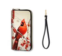 Vobber RFID Blocking Zip Around Wallet for Women with Detachable Strap, Red Cardinal on Snowy Branch, Wallet-A, Casual
