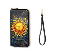 Vobber RFID Blocking Zip Around Wallet for Women with Detachable Strap, Sun Face Painting, Wallet-A, Casual