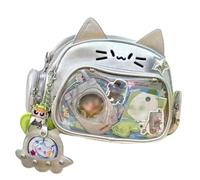 Vobomo Cat Ita Bag Pin Display Backpack for School PU Leather Preppy Backpack for Girls Y2k Aesthetic Single Shoulder Bag, Silver, Kawaii