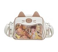 Vobomo Cat Kawaii Backpack Cat Ita Bag PU Leather Backpack Big Capacity Backpack Y2k Aesthetic Cute Backpack Pins Purse, White