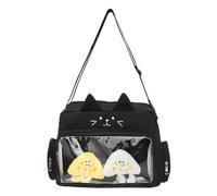 Vobomo Cute Cat Ita Bag Cat Shape Single Shoulder Bag with Accessories 2 Dolls Nylon Big Capacity Crossbody Bag Handbag, Black Bag