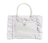 Vobomo Ita Bag Tote Handbag Small Aesthetic Single Shoulder Crossbody Bag with Insert Ruffle Bow Purse for Gothic Girls, White