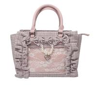 Vobomo Ita Bag Tote Handbag Small Aesthetic Single Shoulder Crossbody Bag with Insert Ruffle Bow Purse for Gothic Girls, Pink, Japanese