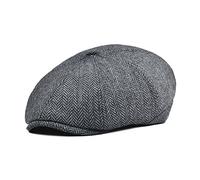 VOBOOM Men Wool Blend 8 Panel Newsboy Cap Herringbone Cabbie Flat Tweed Hat, Herringbone Grey, One size