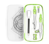 Vobou Math Geometry Kit Sets 10 Piece Student Supplies with Shatterproof Storage Box,Includes Rulers,Protractor,Compass,Eraser,Pencil Sharpener,Lead Refills,Pencil,for Drafting(Green)