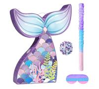Vobumix 1set Cartoon Ocean Theme Mermaid Tail Pinata Bundle with Blindfold Stick for Kids Girl Birthday Baby Shower Party Decoration