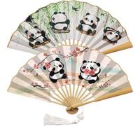 Vobumix 2pcs Panda Pattern Fans Chinese Folding Fans Cartoon Handheld Fans for Women's Daily Use and Photography