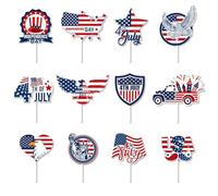 Vobumix American Independence Day Cupcake Toppers 12pcs/set 4th July Day Cake Decorations, 4th July Day Cupcake Topper Flag for Cakes and Desserts