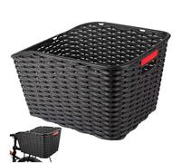 Vobumix Bike Rear Basket, Portable Plastic Weave Mesh, Reflective Strip, Mountain/Road/Folding Bikes, Black, PP, 16.54*9.45*9.84 Inch, 10 kg Capacity