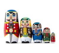 Vobumix Christmas Russian Nesting Dolls Handmade Wooden Nutcracker Soldier Dolls Cute Cartoon Pattern Nesting