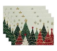 Vobumix Christmas Tree Placemats 4pcs Vintage Washable Table Mats Heat Resistant Cloth Placemats Non Slip Indoor Outdoor Table Place Mat